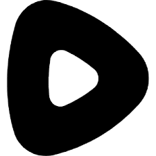 Black triangular play button icon with rounded edges.